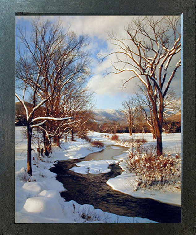 Scenery Winter Stream with Snow Landscape Wall Decor Espresso Framed Picture Art Print (20x24)