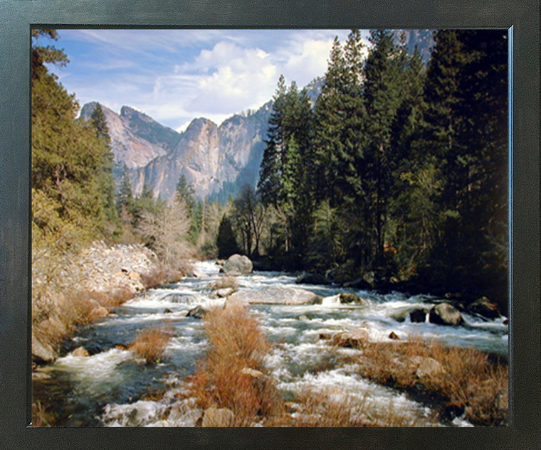 Yosemite Merced River National Park Scenery Wall Decor Espresso Framed Picture Art Print (20x24)