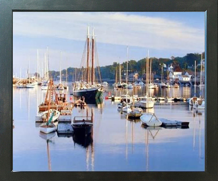 Camden Harbor Scene with Sailboats Sea Scenic Espresso Framed Wall Picture Art Print (20x24)