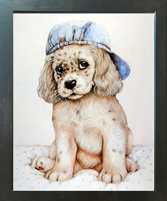 Cute Dalmatian Puppy Dog Police Hat Animal Wall Decor Espresso Framed Picture Art Print (20x24)