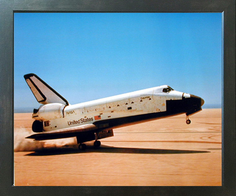 NASA Columbia Touching Down Space Shuttle Wall Espresso Framed Picture Art Print (20x24)