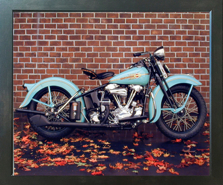 1938 Aqua Harley Davidson Vintage Motorcycle Picture Wall Espresso Framed Art Print (20x24)