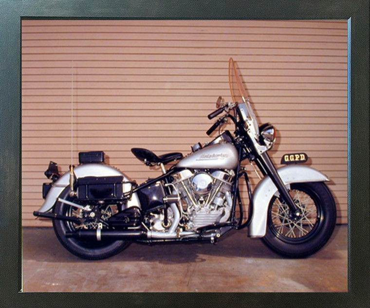 Silver Panhead Harley Davidson Police Motorcycle Wall Decor Espresso Framed Picture Art Print (20x24)