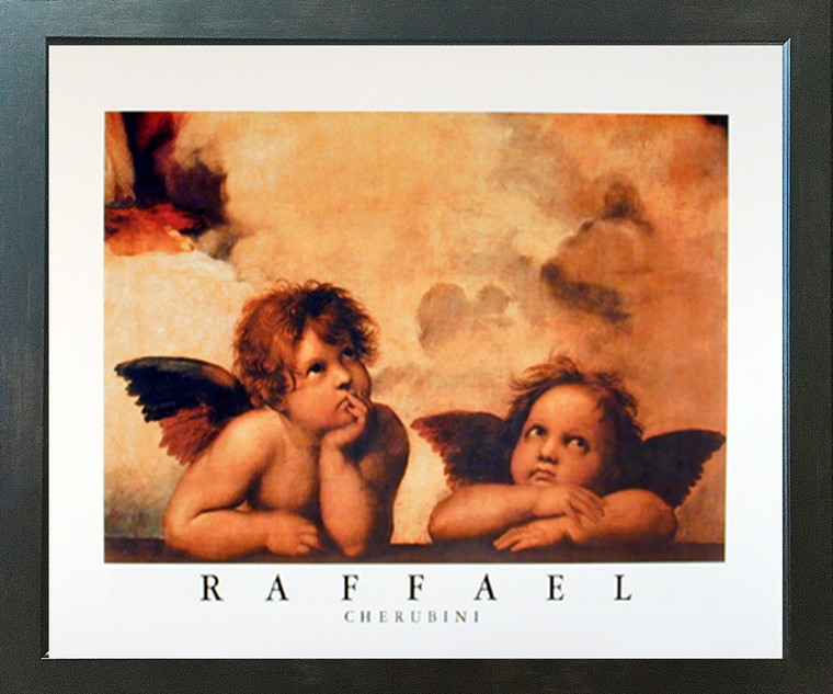 Cherubini Little Angels (Sistine Madonna) Raphael Fine Wall Decor Espresso Framed Art Print (20x24)