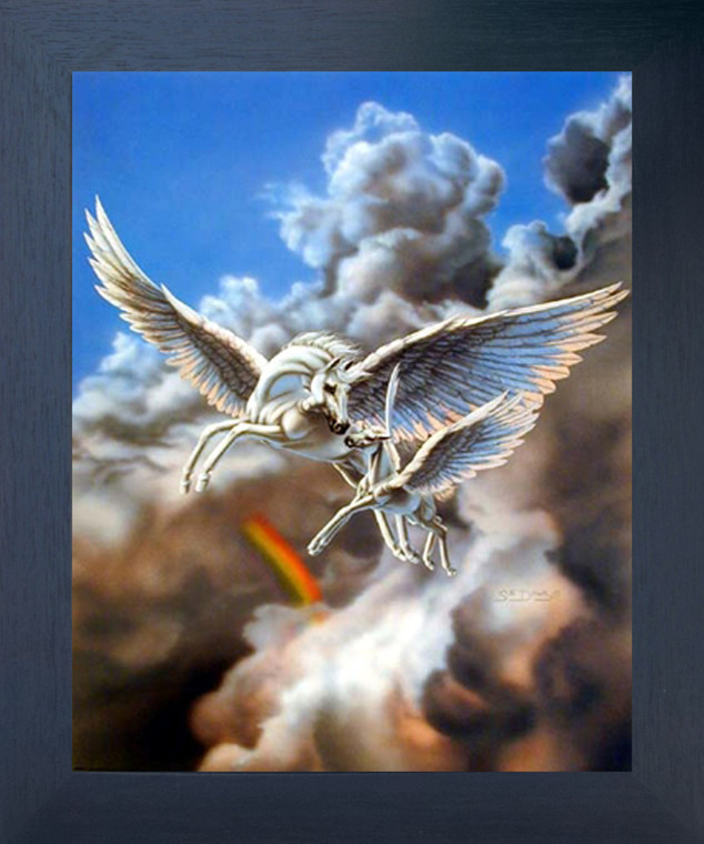 Pegasus First Flight Mythical Sue Dawe Fantasy Wall Decor Espresso Framed Picture Art Print (20x24)