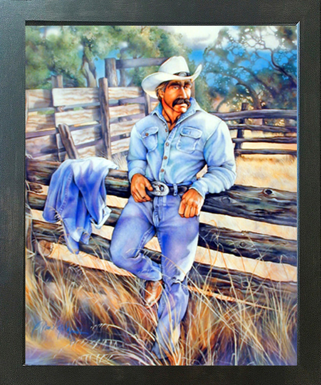 Western Watercolor Cowboy Old West Wall Espresso Framed Picture Art Print (20x24)