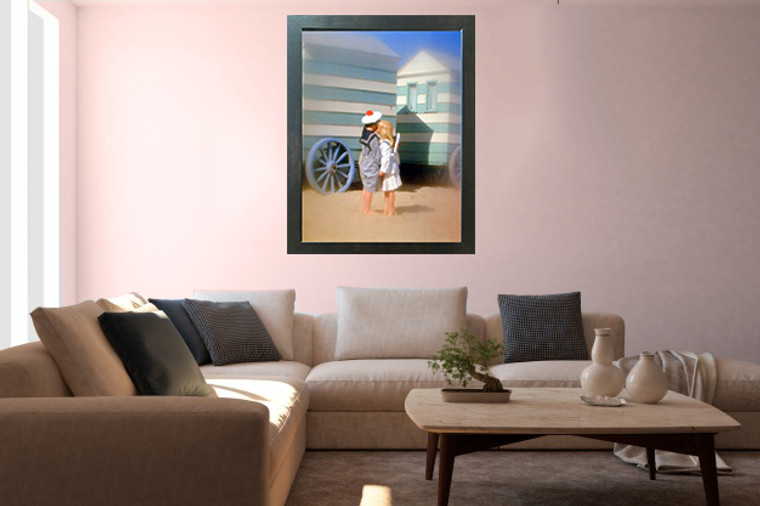 Cute Boy & Girl Kissing Couple Inspirational Wall Espresso Framed Picture Art Print (20x24)