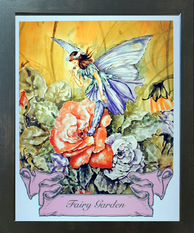 Fairy Garden Rose Mythical Espresso Framed Picture Art Print (20x24)