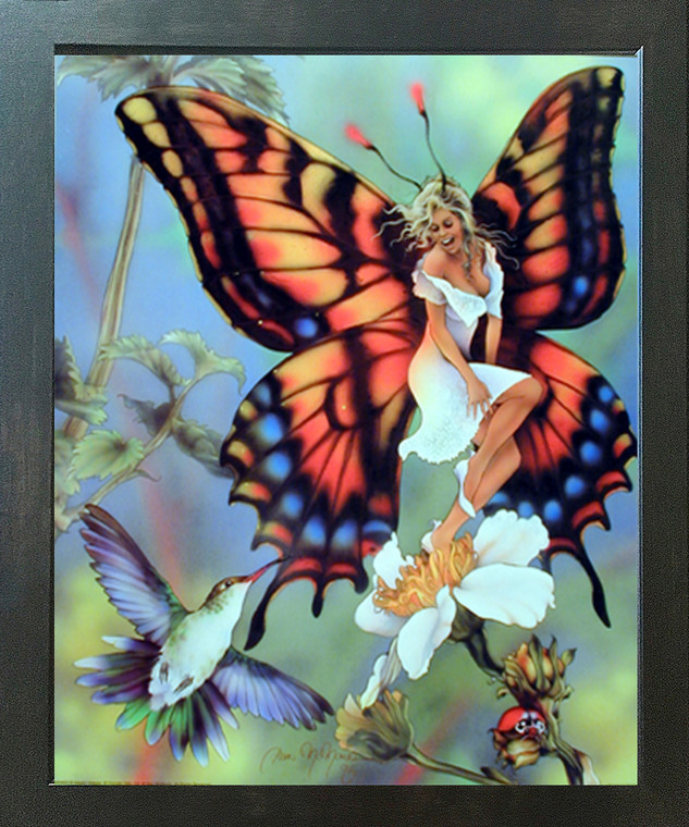 Flower Butterfly Fairy & Fantasy Scene Wall Espresso Framed Art Print Picture (20x24)