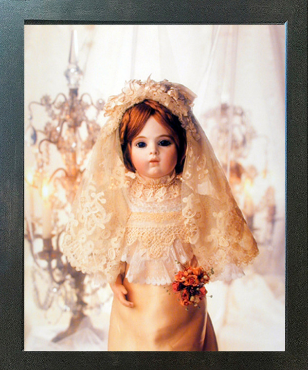 Cute Baby Doll in Wedding Dress Kids Room Espresso Framed Picture Art Print (20x24)