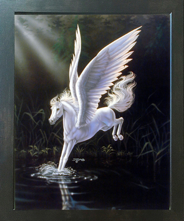 Mythical White Pegasus Sue Dawe Horse Espresso Framed Picture Art Print (20x24)