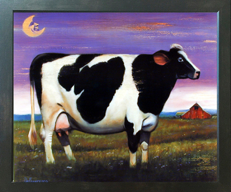 Country Moon Over Cow Farm Animal Espresso Framed Picture Art Print (20x24)