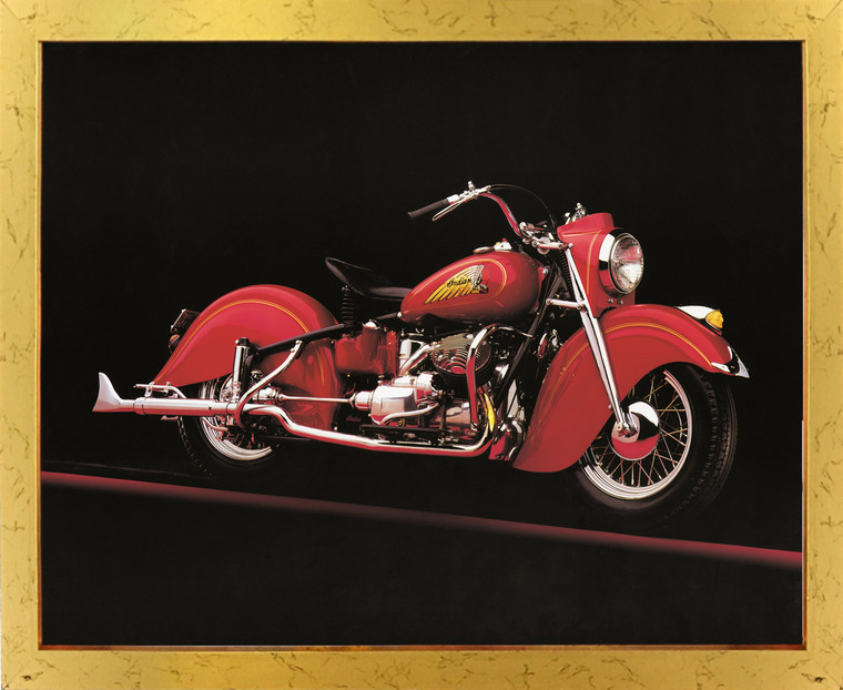 Vintage Red Indian Motorcycle Road master Wall Decor Golden Framed Art Print Poster (18x24)