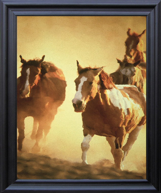 Horses Running In Group Wild Animal Wall Decor Black Frame Black Framed Art Print Poster (19x23)