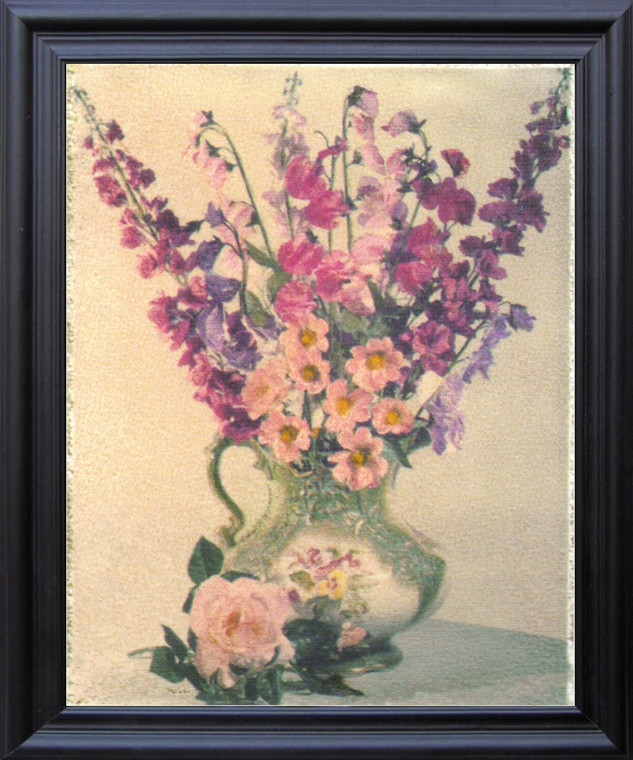 Colorful Pink And Purple Flowers In Vase Floral Wall Decor Black Framed Art Print Poster (19x23)