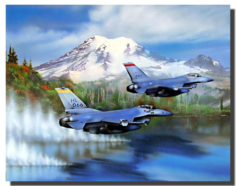 F-16s Over Water Poster