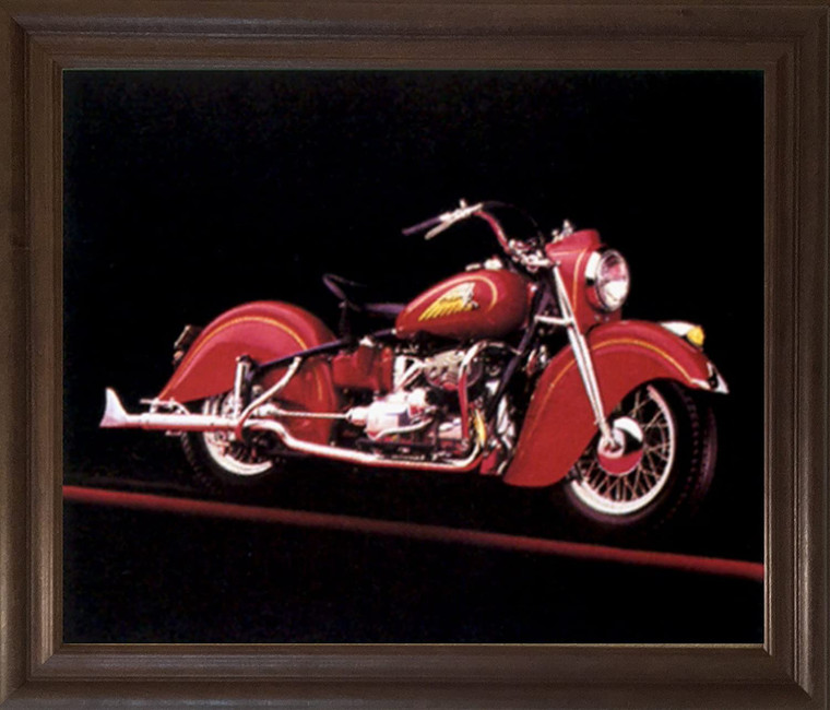 Vintage Red Indian Motorcycle Road master Wall Decor  Brown Rust Framed Art Print Poster (19x23)