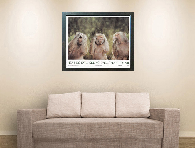 Monkeys Hear No Evil See No Evil Speak No Evil Espresso Framed Art