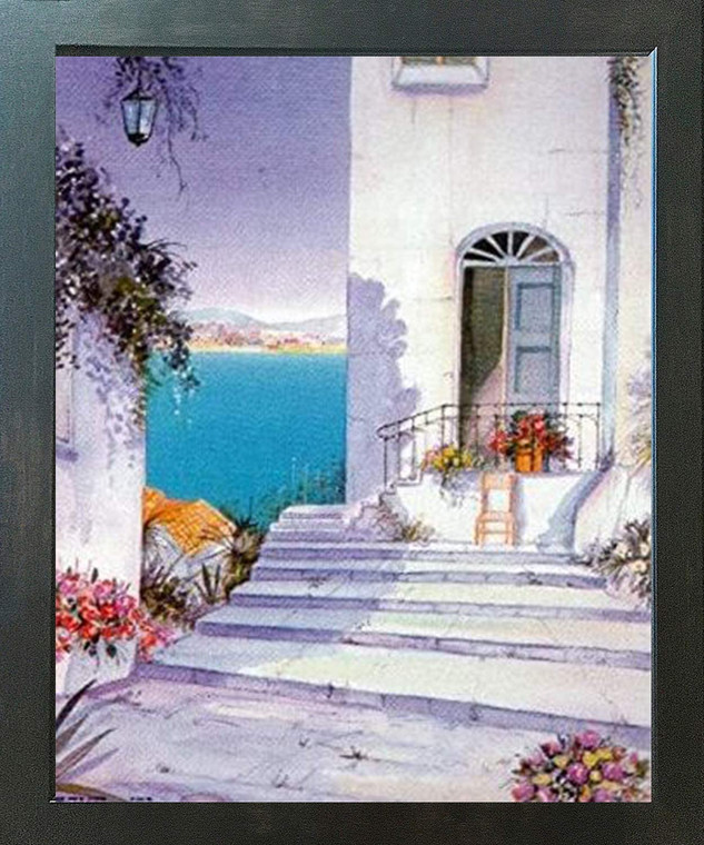 Mediterranean Views Seascape Picture Wall Decor Espresso Framed Art Print Poster (18x24)