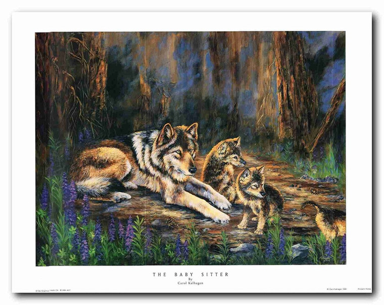 Grey wolf family Wildlife Animal Painting Wall Decor Art Print Poster (22x28)