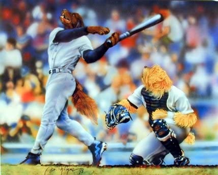 Dog Playing Baseball Kids Room Funny Animal Wall Decor Art Print Picture (8x10)