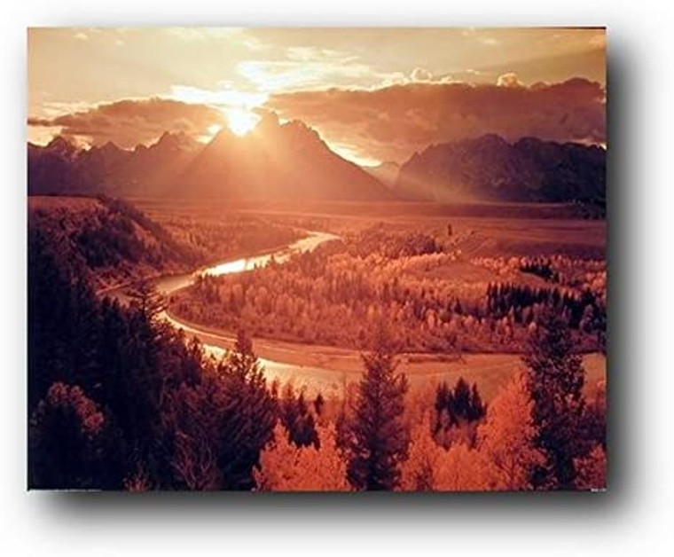 Teton and Snake River Setting Sun Scenery Wall Decor Art Print Poster (8x10)