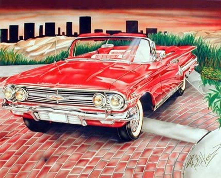 Red Chevy Impala Car - Model 1960 | Wall Decor | Poster Art Print (8x10)