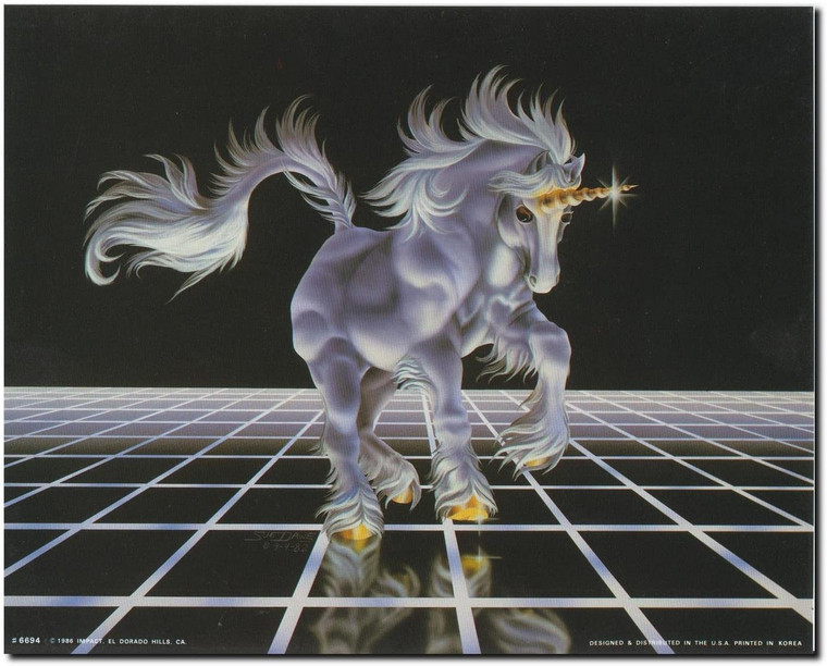 White Unicorn Up from The Grid Fantasy Horse Wall Decor Picture (8x10)