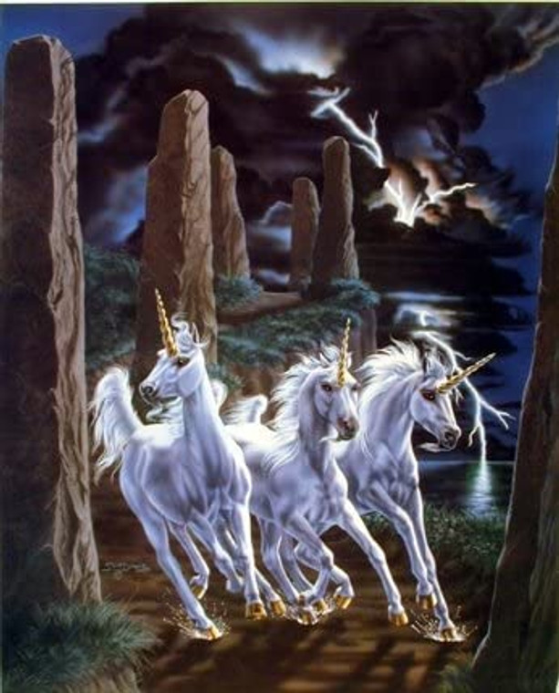 Mythical Unicorn Horses Approaching Thunder Sue Dawe Picture Art Print (8x10)