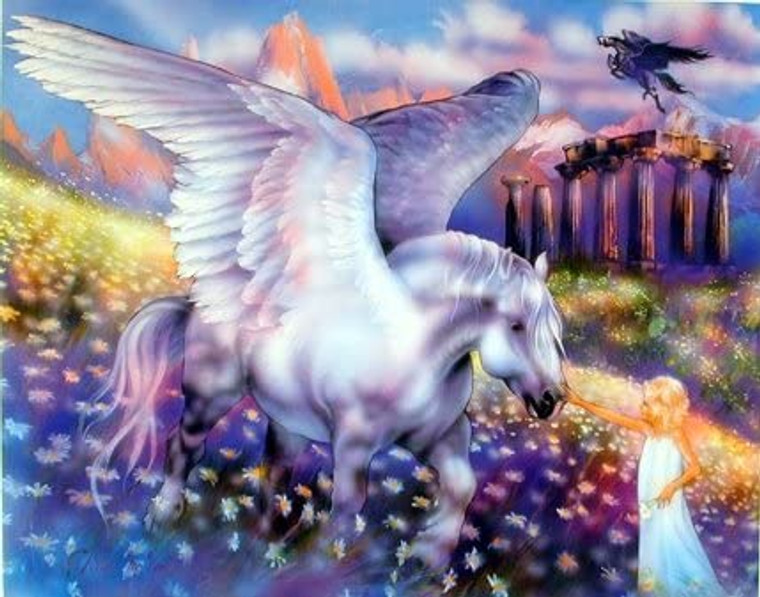 Mythical Pegasus & Girl Fantasy Fine Wall Decor Picture Art Print (8x10)