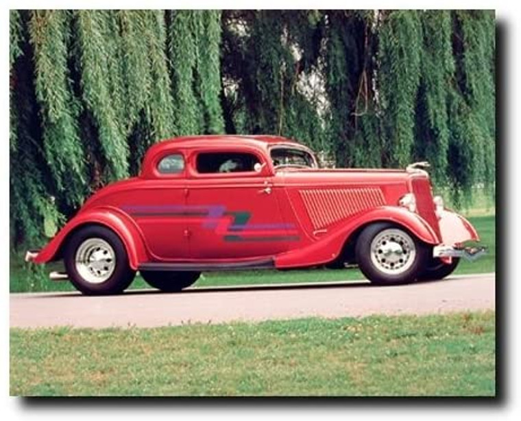 1934 Red Ford Coupe Hot Rod Vintage Car Wall Picture Art Print (16x20)