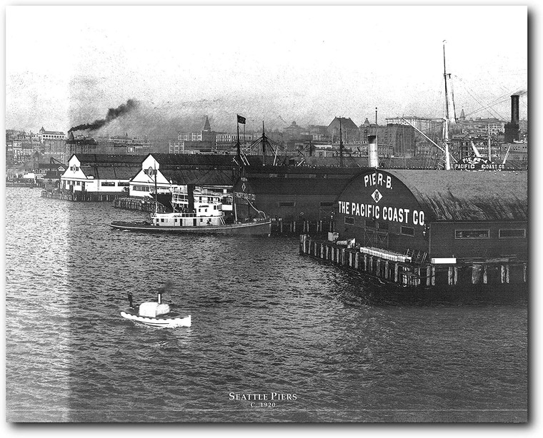 Wall Decor Seattle Piers C. 1920 Vintage Ship Boat Old City Black And White Ocean Art Print Poster (16x20)