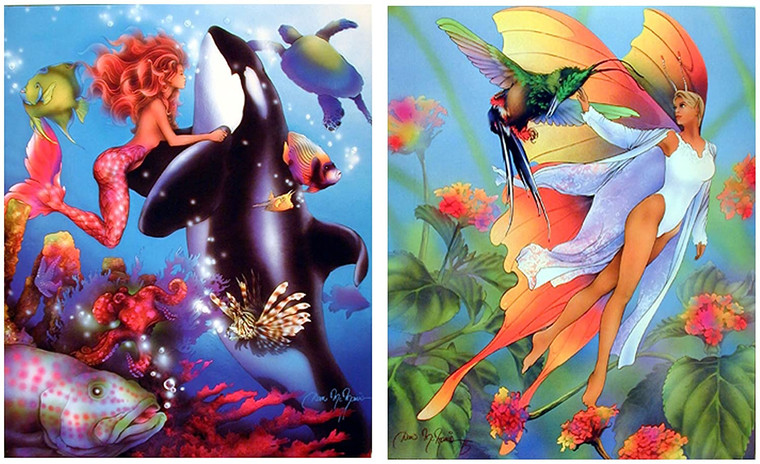 Fantasy Wall Decor Orca Whale Underwater Mermaid And Fairy Butterfly Two Set 16x20 Art Print Posters