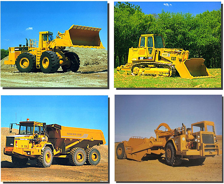 Truck Wall Decor Picture Caterpillar Construction Vehicles Four Set Poster (16x20)