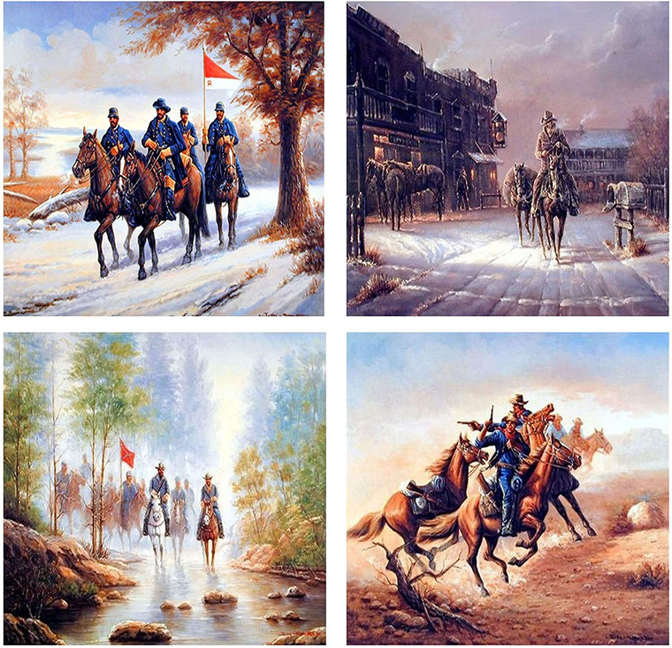  Civil War Wall Decor Western Soldier Cowboy Horse Picture 16x20 Four Set Art Print Poster