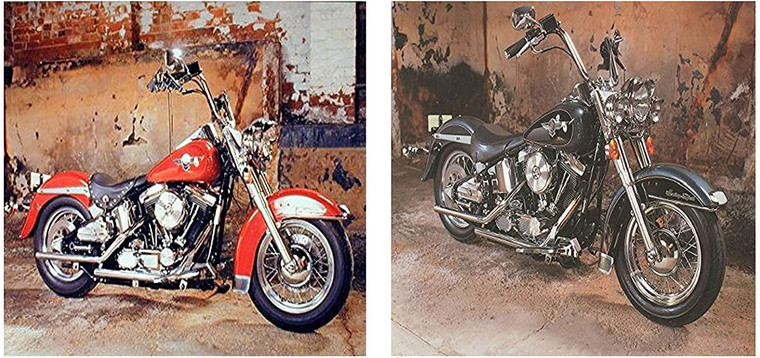  Harley Davidson Red And Black Motorcycle Vintage Two Set Wall Decor Art Print Poster (8x10)