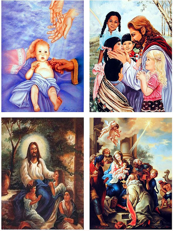  Wall Decor Art Print Poster Baby Jesus Christ, Jesus Christ with Children and Mary With Child Ruben Religious Four Set Picture (8x10)