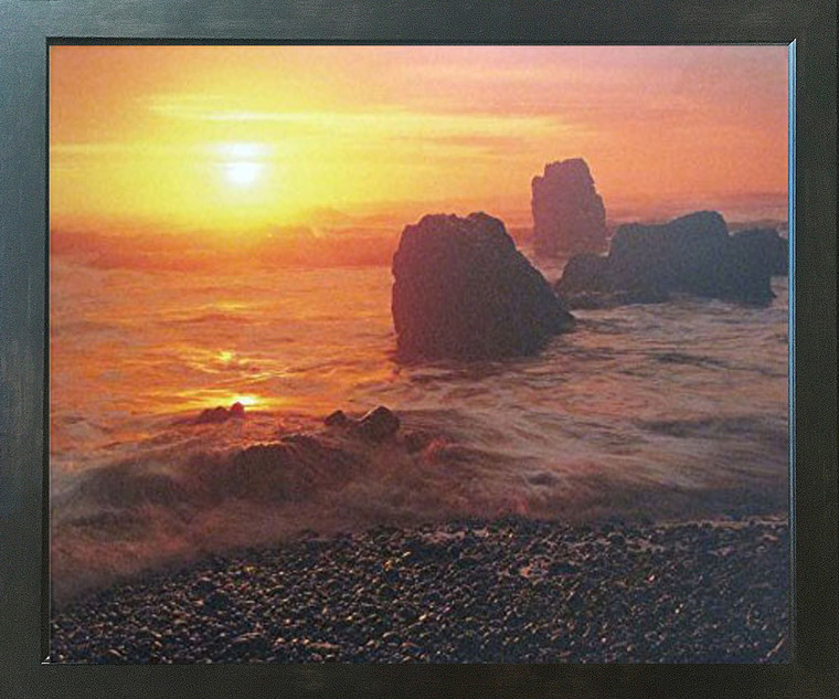 Sunset At Ecola State Park Oregon Landscape Scenery Nature Wall Decor Espresso Framed Picture Art Print (18x22)