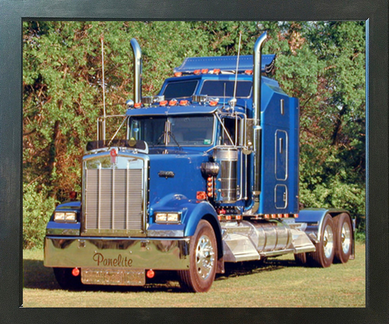 1993 Blue Kenworth Semi Big Rig Diesel Truck Wall Decor Picture Expresso Framed Art Print Poster (18x22)