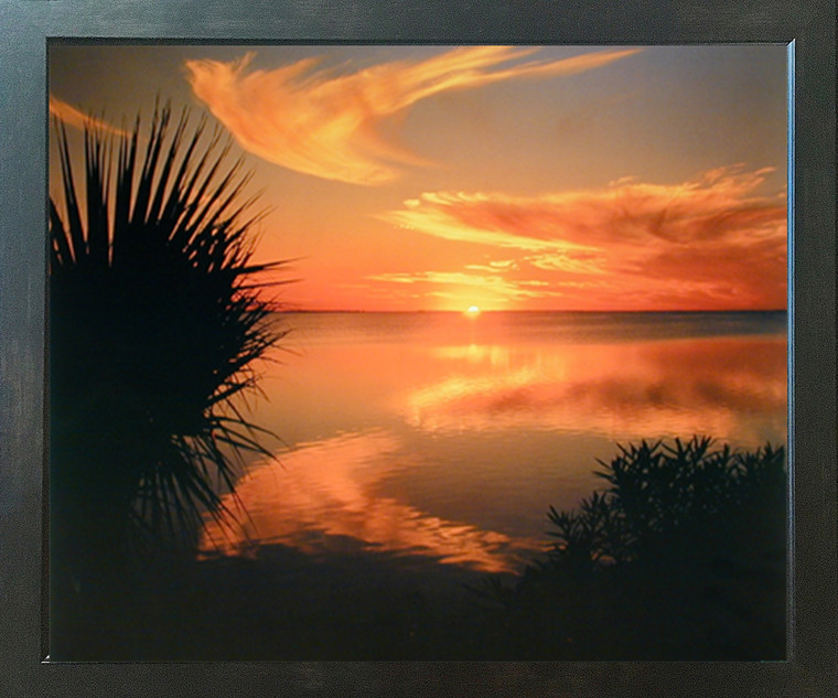 Ocean Beach Sunset Laguna Madre Texas Scenery Nature Expresso Framed Picture Art Print (18x22)