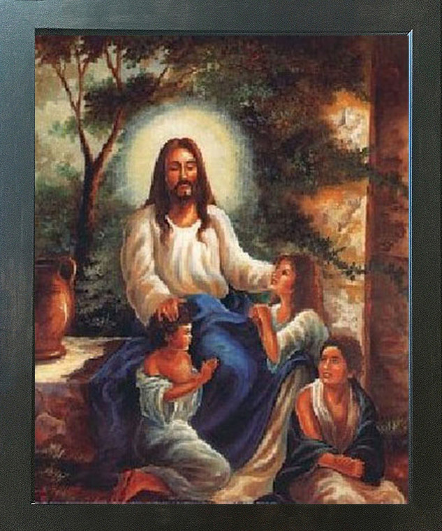 Framed Wall Decor Jesus Christ Poster - Children in the Garden Christian Religious Espresso Picture Art Print (18x22)