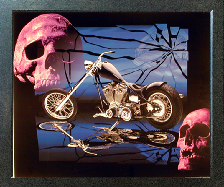 Black Motorcycle Skulls Vintage Espresso Framed Picture Art Print