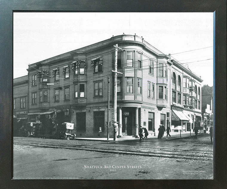 Framed Wall Decor Vintage Oakland Shattuck and Center Streets 1912 Berkeley Bank Espresso Art Print Picture (18x22)
