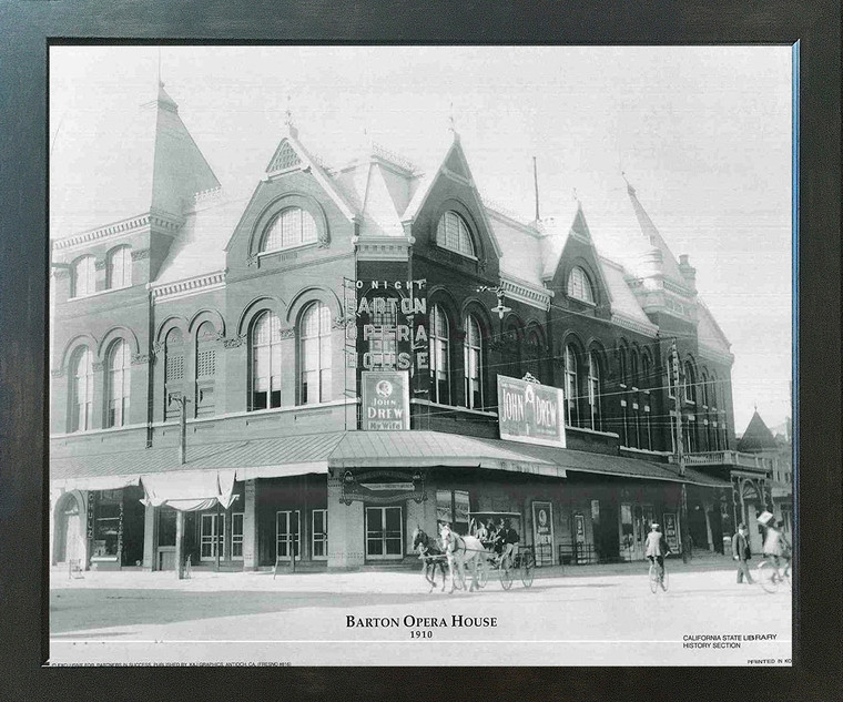 Framed Wall Decor Vintage Fresno California City Barton Opera House 1910 Historical Espresso Art Print Picture (18x22)