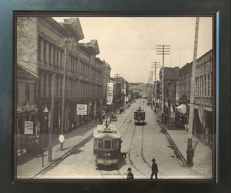 Impact Posters Gallery Framed Wall Picture Decor Cordova Street 1905 Vancouver Vintage Old City Black and White Espresso Art Print