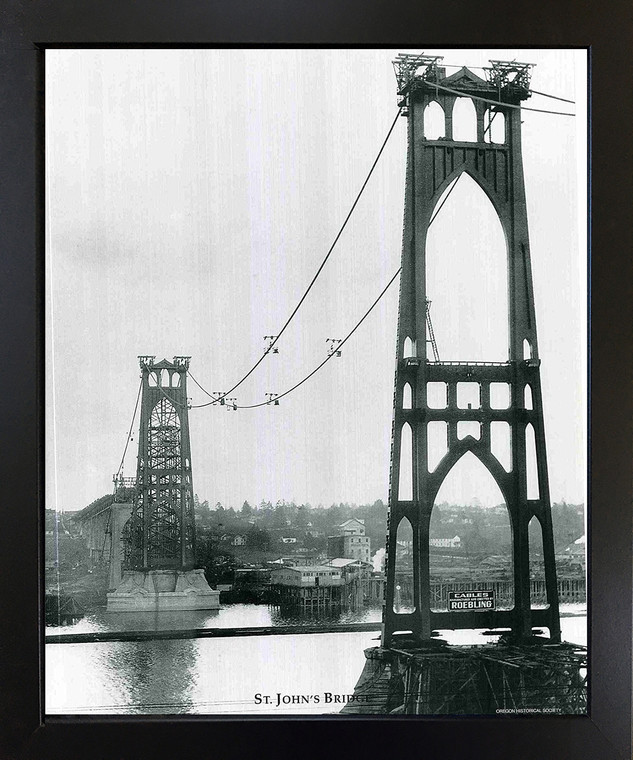 St. John's Roebling Bridge Vintage Portland Black Framed Wall Decor Art Print Picture (18x22)