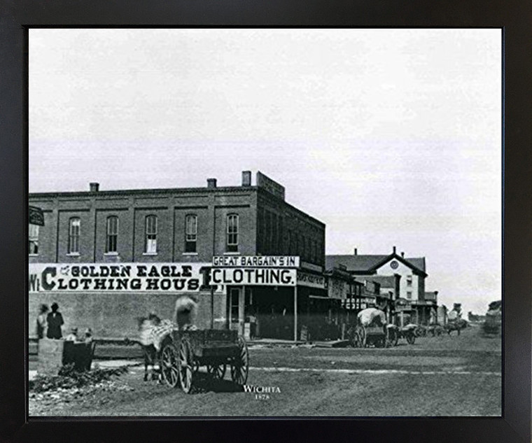 Vintage Golden Eagle Clothing House Wichita City Black Framed Wall Decor Art Print Picture (18x22)