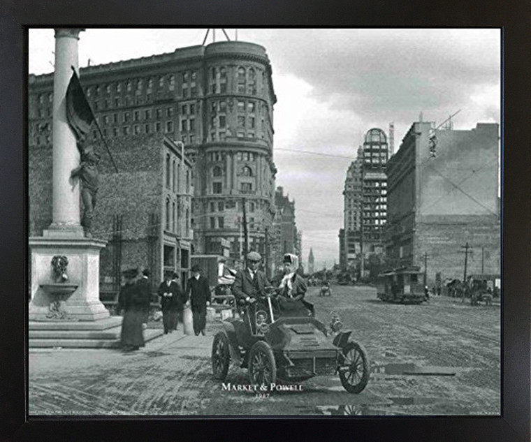 1907 Market and Powell Vintage Wall Decor Black and White Black Framed Wall Decor Art Print Picture (18x22)