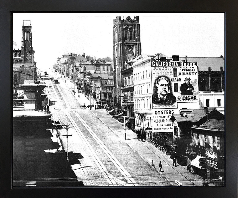 Vintage San Francisco Cable Car California Street 1901 Black and White City Black Framed Wall Decor Art Print Picture (18x22)
