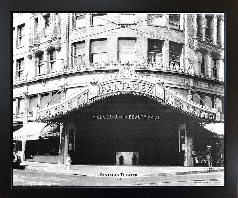 Vintage San Diego Pantages Theater 1910 Old City Black and White Black Framed Wall Decor Art Print Picture (18x22)